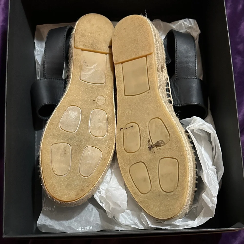 Vince Black Leather Espadrille Slingback Sandals - Picture 2 of 4